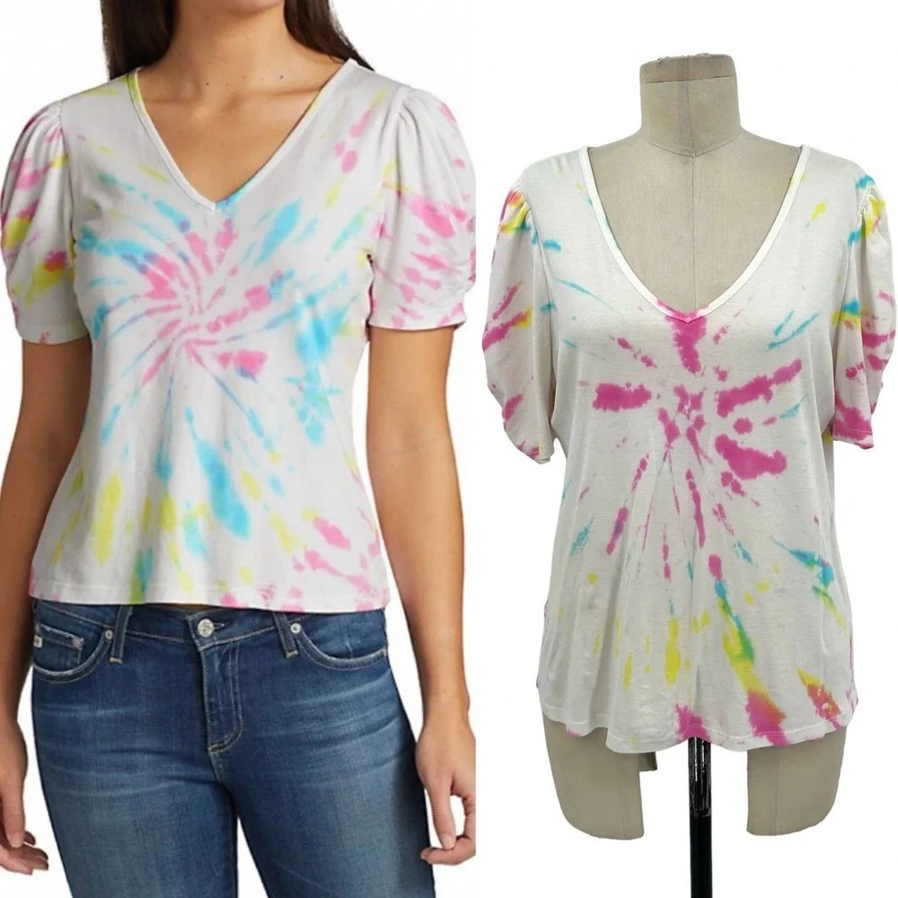 Generation Love Odessa Tie-Dye‎ Puff-Sleeve T-Shirt White Size Medium